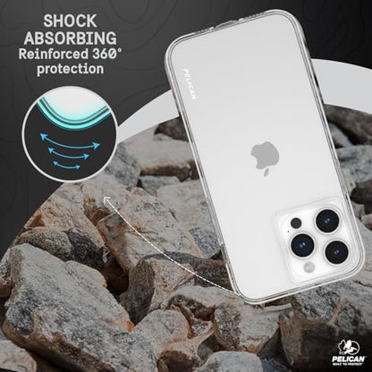 Pelican Ranger Series - iPhone 15 Pro Max Case 6.7" [Wireless Charging Compatible] [Anti-Yellow] Protective Phone Case with Anti-Scratch Tech [12ft MIL-Grade Drop Protection] 15 Pro Max Cover - Clear | Wireless Charging Compatible Phone Case w/12ft Milita