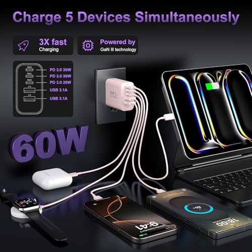 USB C Charger Block Fast Charging,60W Phone Charger USBC Wall Plug Adapter - color: Pink-2Pack