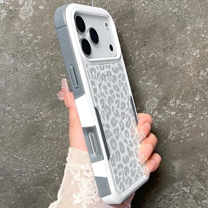 Magnetic Cute Case for iPhone 17 Pro, White Leopard Cheetah | Compatible with Magsafe, Heavy Duty Tough Rugged Full body Protection Shockproof Protective Phone Case for Women Girls - color: Magnetic-iPhone 17 Pro