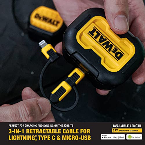 DEWALT Heavy Duty 3 in 1 Retractable Multi Charging Cord, 3ft Fast Charging