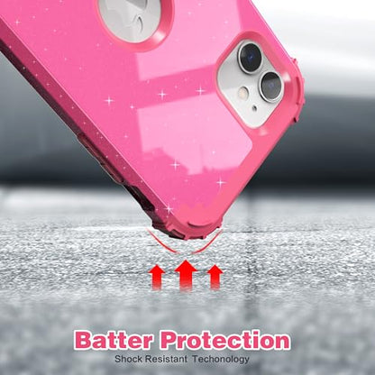 IDweel for iPhone 11 Case with Screen Protector(Tempered Glass), Hybrid 3 in 1 Shockproof Slim Fit Heavy Duty Protection Hard PC Cover Soft Silicone Bumper Full Body Case,Glitter Rose Red - color: Glitter Rose Red