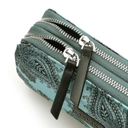RFID Crossbody Wallet Wristlet Purse with Phone Pocket For Women Vegan Leather - color: Zi-paisley Qurquoise