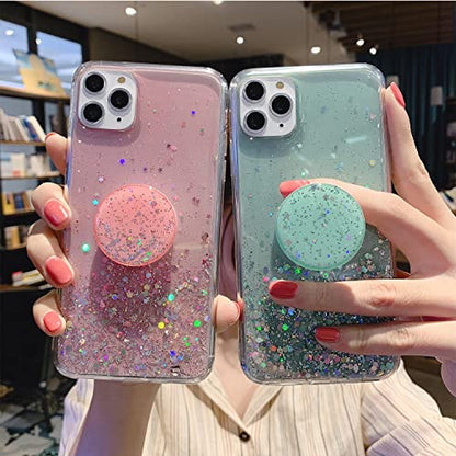 Expanding Phone Socket, Mount Holder Glitter Sparkle Bling for Cellphone Collapsible Stand Cell Phone Finger Foldable Holder Grip for Smartphones and Tablets (Black) - color: Black