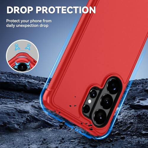 for Samsung Galaxy S26 Ultra Case with HD Screen Protector, 3-Layer Shockproof Military Grade Full Body Protection, Heavy Duty Hybrid Protective Phone Cover (Bright Red/Black) - color: Bright Red/Black