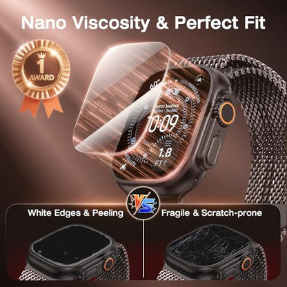 EGV 3 Pack for Apple Watch Ultra 3/Ultra 2/Ultra Screen Protector 49mm [Upgrade][Military Grade Protection] Top 9H+ HD Tempered Glass for iWatch Ultra 49mm with Auto-alignment Installation Frame