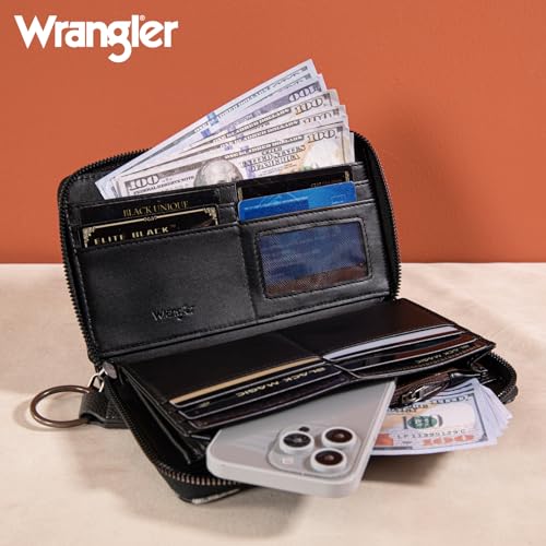 Wrangler Womens Wallet Wristlet Long Purse Designer Clutch Large Capacity Credit Card Holder for Women - color: C-Light Grey