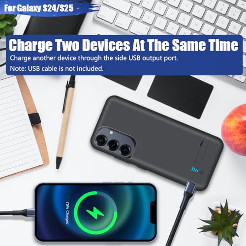 [New Battery Case for Samsung Galaxy S25 S24, 5000mAh Rechargeable Extended Battery Charging Charger Case, Add 100% Extra Juice (6.2 Inches) Black