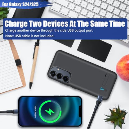 [New Battery Case for Samsung Galaxy S25 S24, 5000mAh Rechargeable Extended Battery Charging Charger Case, Add 100% Extra Juice (6.2 Inches) Black