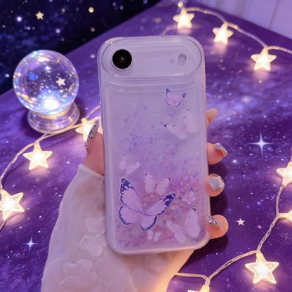 Compatible with iPhone Air Glitter Butterfly Case Glow in The Dark Women Girls Girly Bling Sparkle Flowing Quicksand Light up Soft TPU Bumper Luminous Clear Phone Cover, Blue - color: Purple, size: iPhone Air