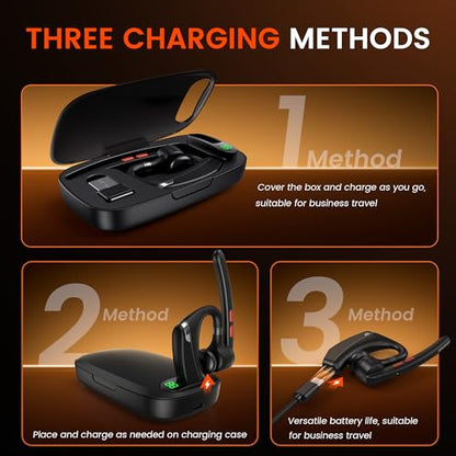Bluetooth Headset V5.3, Wireless Headset with Dual Noise-Canceling Mics, Portable Charging Case, 300H Standby Time, Hands Free Headphones for PC/Cell Phones, Trucker/Office/Work