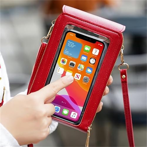 Anti Theft Leather Bag, Touch Screen Crossbody Phone Purse, Crossbody Purses for Women, 2‑in‑1 Wallet, Adjustable - color: Red