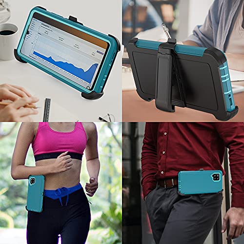 Compatible with Samsung Galaxy A42 5G Case,with Screen Protectors,Heavy Duty Rugged Shockproof Full Body Protection Kickstand Case with Belt Clip Holster for Samsung Galaxy A42 5G (Teal+Light Blue) - color: Teal+Light Blue