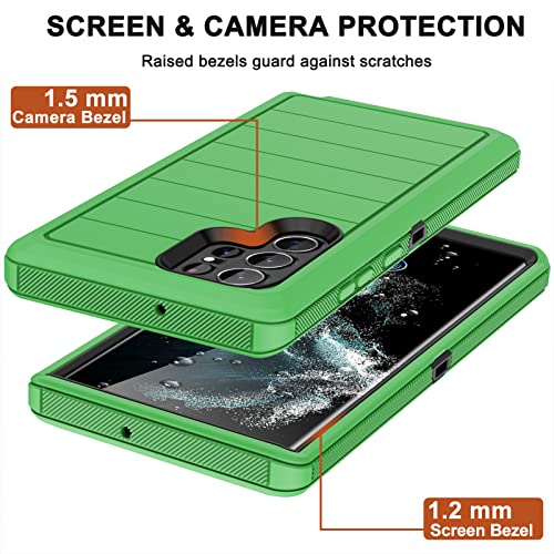 for Samsung Galaxy S22 Ultra Case with Belt Clip Holster, 2X Screen Protector, Military Grade Protection Heavy Duty Full Body Shockproof Rugged Protective Cover for Samsung S22 Ultra 5G (Green B) - color: Green B
