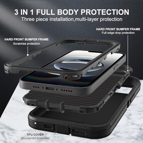 YKHJKLEC for iPhone 16e Case, Military Grade 3 in 1 Heavy Duty Shockproof/Drop Proof/Dust Proof Case with 2Pcs Tempered Glass Screen Protector (Black/Black) - color: Black/Black