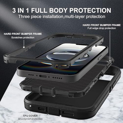 YKHJKLEC for iPhone 16e Case, Military Grade 3 in 1 Heavy Duty Shockproof/Drop Proof/Dust Proof Case with 2Pcs Tempered Glass Screen Protector (Black/Black) - color: Black/Black