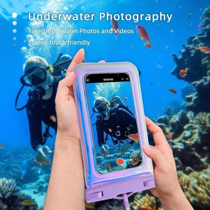 Floatable Waterproof Phone Pouch for iPhone 17 16 Pro Max/15/14/13, IP68 Travel Cellphone Dry Bag Beach Cruise Ship Essentials Bags with Crossbody Lanyard, Iridescent Purple and Pink-7″2 Pax - color: A1-Iridescent Purple and Pink