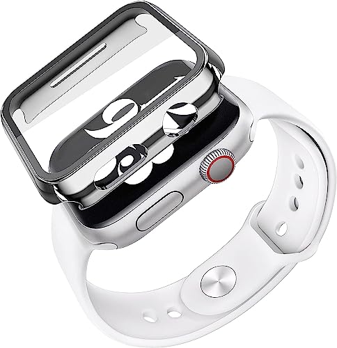Misxi 2 Pack Hard PC Case with Tempered Glass Screen Protector Compatible with Apple Watch SE 3 SE 2 SE Series 6 Series 5 Series 4 40mm, 1 Sliver + 1 Transparent - color: 1 Silver + 1 Transparent, size: 40mm (Se3/Se2/Se/6/5/4)