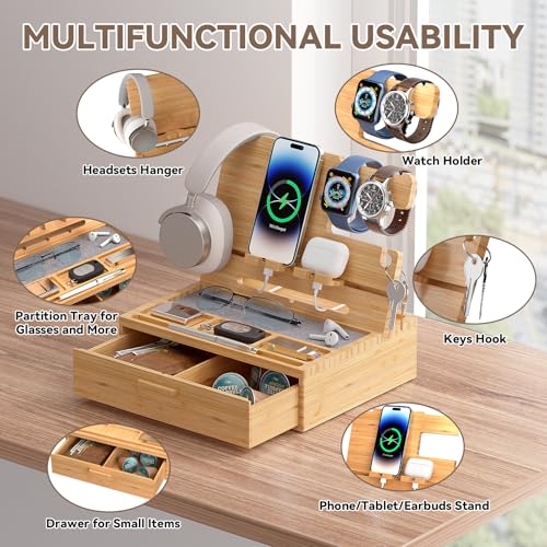 Pezin&Hulin Docking Station with Drawer, Nightstand Organizer (Nature) - color: nature