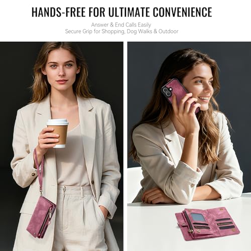 Compatible with iPhone 17 Wallet Case with Magsafe,Red | Magnetic Detachable Case,Card Holder,Zipper Pocket,Strap Wristlet, Soft Leather Drop-Proof Phone Case for iPhone 17 6.3" - color: (Detachable and Magsafe)-Red, size: iPhone 17 6.3 Inch