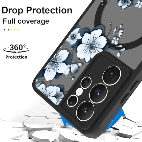 Magnetic for Samsung Galaxy S21 Ultra Case,White Flower | Compatible with MagSafe,Cute Fashion Translucent Matte Hard Back Shockproof Anti-Scratch Phone Case-Ink Flower - color: Ink Flower, size: Samsung Galaxy S21 Ultra