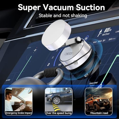 2025 Upgrated Vacuum Suction Magnetic Phone Holder, Retractable Strong Suction Cup Magnetic Hands-Free Car Cellphone Mount Foldable Car Phone Stand for Car/Mirror/Gym(Not Charge Phone) - color: White