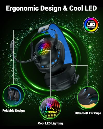Krysenix Wireless Gaming Headset with Noise Canceling Microphone - Blue - color: Blue