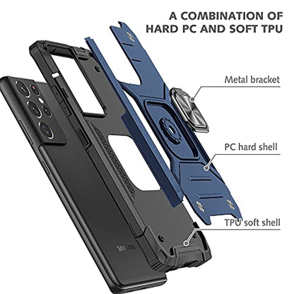 YmhxcY Galaxy S21 Ultra 5G Case with Self Healing Flexible TPU Film[1 Pack], Rotating Holder Phone Case for Galaxy S21 Ultra-KK Blue - color: Blue, size: S21 Ultra
