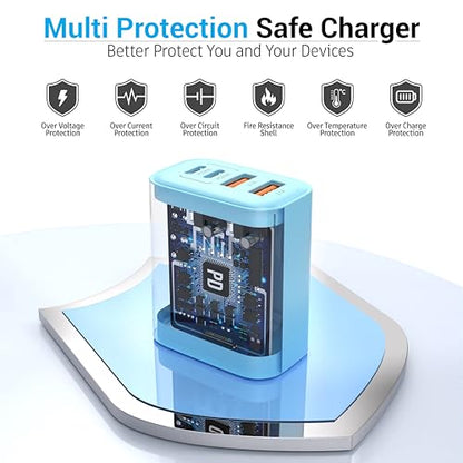 TT&C USB C Charger Block, 40W 4 Ports Wall Charger for iPhone 17,16,15,14 - color: Blue 1Pack