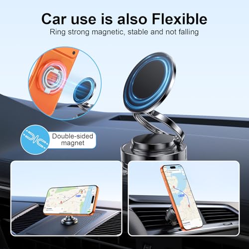 Magnetic Phone Ring Grip for MagSafe Adjustable Finger Grip Holder Stand Dual-Sided Magnet Cell Phone Kickstand Ring for iPhone 17e/17 Pro Max/16e/16/15/14/13/12/Samsung Galaxy/Google Pixel/Android - color: Orange
