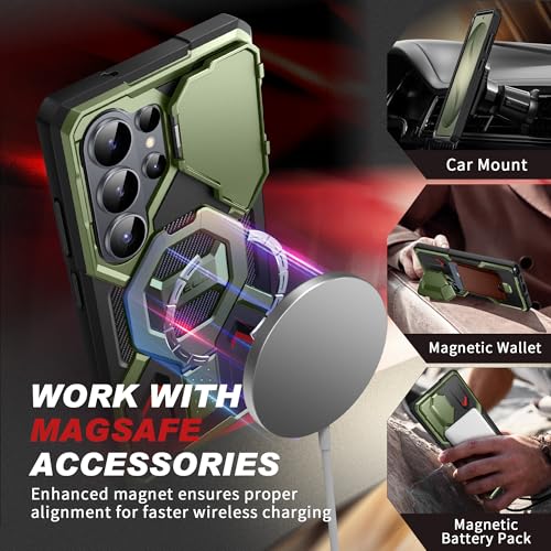 TONGATE Magnetic Stand for Samsung Galaxy S26 Ultra Case, Compatible with Magsafe, [Camera Cover & 2 Front Frames][Military Drop Protection] S26 Ultra Case Built-in Screen Protector & Belt Clip, Olive - color: Olive Green