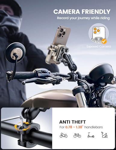 Lamicall Motorcycle Phone Mount Holder - [All Metal] [Anti Shake] - color: Gold