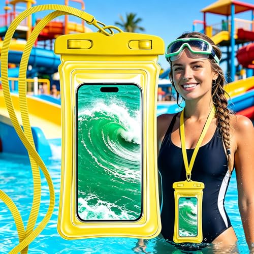 Universal Phone Dry Bag Waterproof Case for Smartphone, Touch Screen Friendly Floatable Pouch for Swimming Beach Boating Kayak (Yellow) - color: Yellow