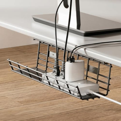 1 Pack DELAMU Under Desk Cable Management Tray, Large Metal Cord Organizer, Office & Home Cord Wire Management Under Desk Shelf, Easy Install Pre-drilled Cable Organizer, Black - size: 1 Pack