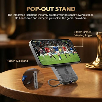 2026 FIFA Licensed 10000mAh Magnetic Power Bank with Built-in Cable and Stand, 15W Wireless Battery Pack for iPhone 17/16 Series, Apple Watch, FIFA World Cup 2026 Official Merchandise, Blue USA Badge - color: Titanium Grey + Blue USA Badge
