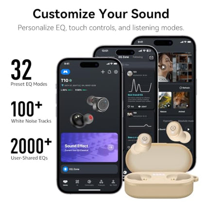 TOZO T10 Wireless Earbuds Powerful Bass Stereo Wireless Charging, APP, IPX8 - color: Matte Khaki