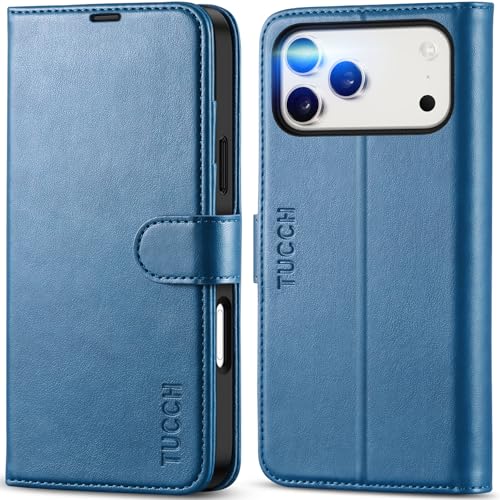 TUCCH Wallet Case for iPhone 17 Pro Max (6.9") 2025, Flip Stand, Light Blue | RFID Blocking, 4 Card Holders, Kickstand, PU Leather, Shockproof TPU Shell, Magnetic Closure, Protective Folio Cover - color: Light Blue