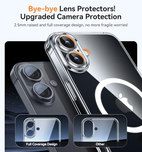 CANSHN Magnetic for iPhone 16 Case Clear, Upgraded [Full Camera Protection] [Compatible with Magsafe] Non-Yellowing Protective Shockproof Bumper - Clear - color: Clear, size: iPhone 16 (6.1 Inch,2 Lens)
