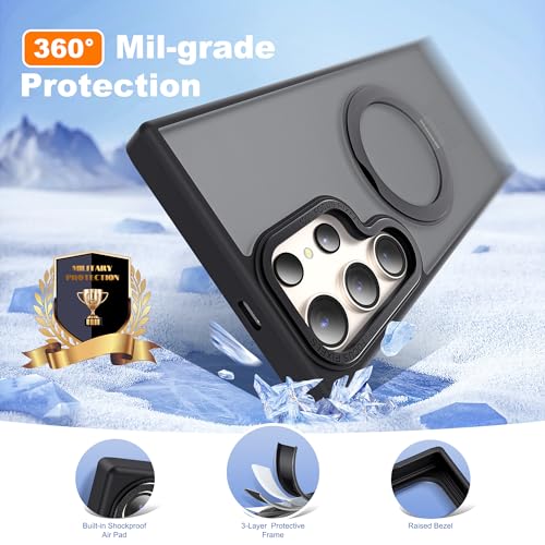 for Samsung Galaxy S24 Ultra Case with 360° Spin Stand,Black | 360° Spin Magnetic Ring Stand,Compatible with Magsafe,Military Protection Phone Case - color: Black, size: Samsung Galaxy S24 Ultra