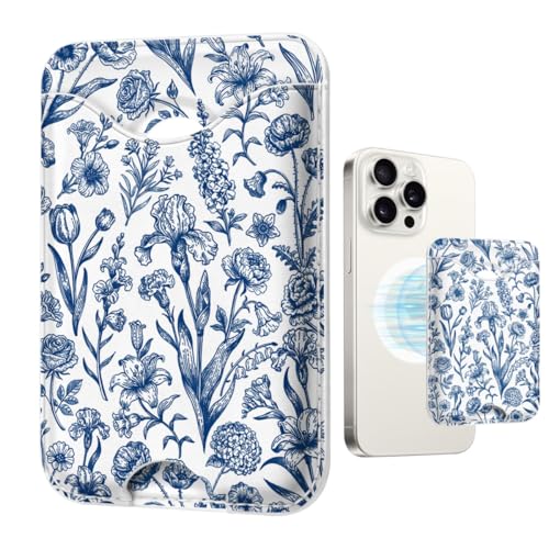 Floral Magnetic Wallet for Magsafe Compatible with iPhone 17/16/15/14/13/12 Series Pro Max Plus Air (Flowers Phone Magnet Card Holder Fit 3 Cards for Women Girl Lether Mag Safe Wallets) Ink - color: Flowers (Ink)