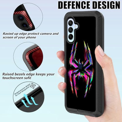 Compatible for Samsung Galaxy A15 Case with Screen Protector, Spider Cool Full Body Heavy Duty Black Shockproof 3-Layer Protective Case for Boys Men - color: Spider