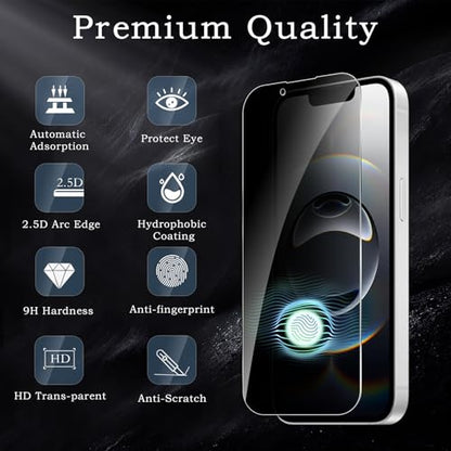 Privacy Screen Protector for iPhone 16e/14/13/13 Pro, Shatterproof Tempered Glass Accessories, Anti Spy Tempered Glass Film, Case Friendly Ultra Resistant 9H Hardness Anti-Glare HD Black -3 Pack