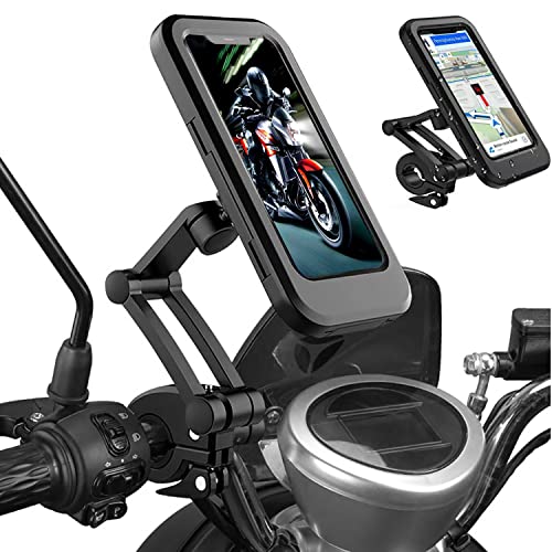 Bike Phone Mount Waterproof.Universal Bike Mobile Phone Holder,Adjustable Motorcycle Phone Mount with Touch Screen/360° Rotation for Motorbike Bicycle Stroller Handlebar Clamp Fits 4-6.8'' Cellphones.