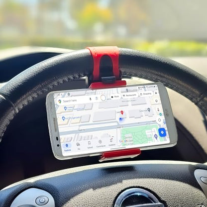 Cellet Universal Steering Wheel Phone Mount Holder - Adjustable Handlebar Cradle Clamp Fits iPhone 16 15 14 13 Pro Black, Fits Standard Devices 2.1" to 3.1" Wide, Stroller & Exercise Bike Bracket