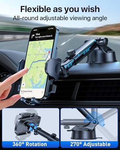 HTU Car Phone Holder【2026 Upgraded 100+LBS Suction & Safety Cert】 Cell Phone Car Mount for Truck Heavy Duty Phone Holder for Dashboard/Windshield/Vent for iPhone 17 16 Pro Max, Navy Blue - color: Navy Blue