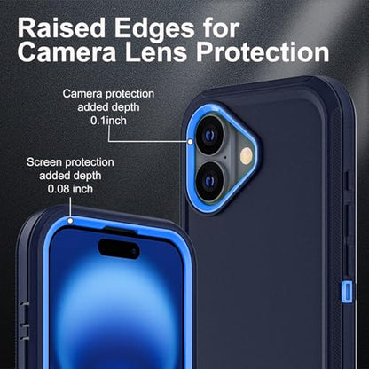 YKHJKLEC for iPhone 16 Case, Military Grade 3 in 1 Heavy Duty Shockproof/Drop Proof/Dust Proof Case with 2Pcs Tempered Glass Screen Protector (Navy Blue) - color: Navy Blue