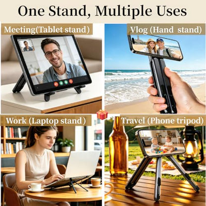 Magnetic Phone Holder & Foldable Laptop Riser, Matte Black Aluminum Multi‑Device Desk Mount, N52 MagSafe Stand, Ergonomic Laptop Elevator for MacBook iPad iPhone Travel Office - color: Grey