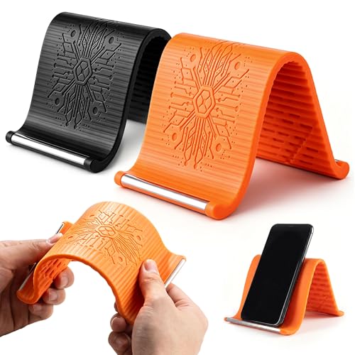 Airplane Phone Holder, Flexible Silicone Aluminum Phone Holder - color: Orange+Black