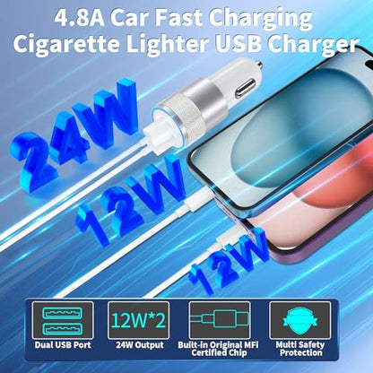 Apple MFi Certified iPhone Car Charger, 4-Pack 4.8A USB Car Phone Charger - color: Pearlescent Silver