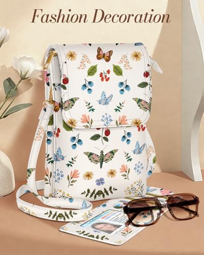 Small Crossbody Phone Purse for Women | Card Slots, Leather Cell Phone Wallet, Adjustable Shoulder Strap, Cross Body Bag for Girls and Ladies, Cute Design - color: Butterfly Flower
