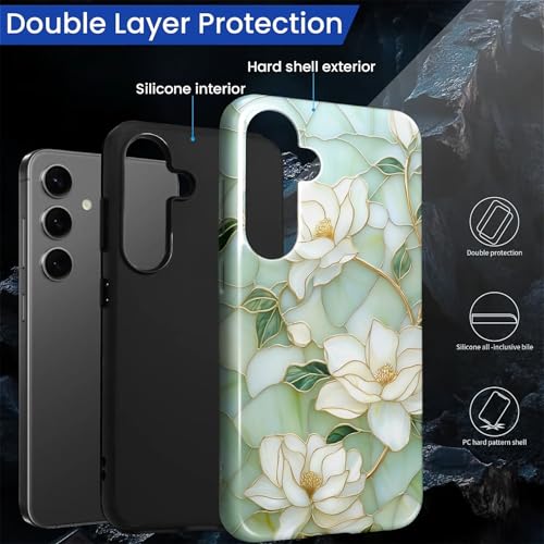 Case Compatible with Samsung Galaxy S23 FE, Hybrid 2-Layer Hard Shell Protection Case, Shockproof Protective Tough Phone Cover, Blooming Cyan Flowers - color: Blooming Cyan Flowers, size: Samsung Galaxy S23 FE